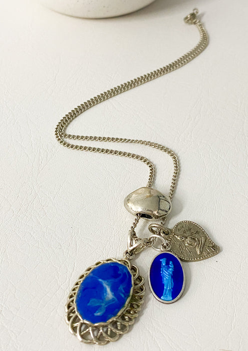 Silver & Lapis Vintage Charm Mix Necklace