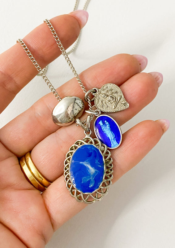 Silver & Lapis Vintage Charm Mix Necklace