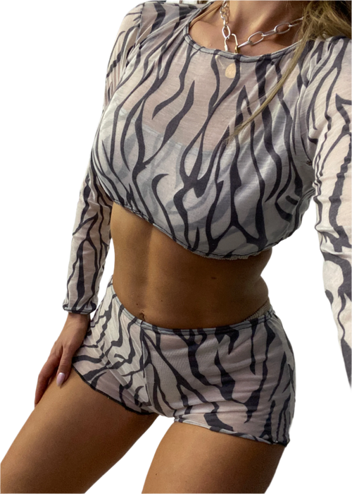 3 Piece Shorts Beach Set in Zebra