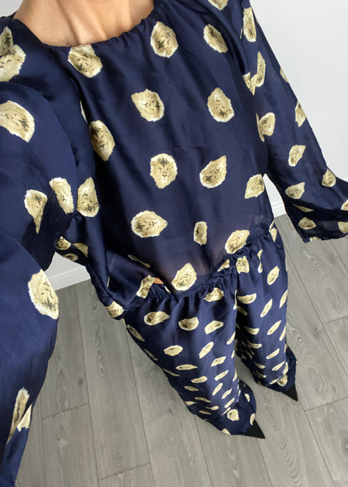 Navy Lion Satin Pyjama Set