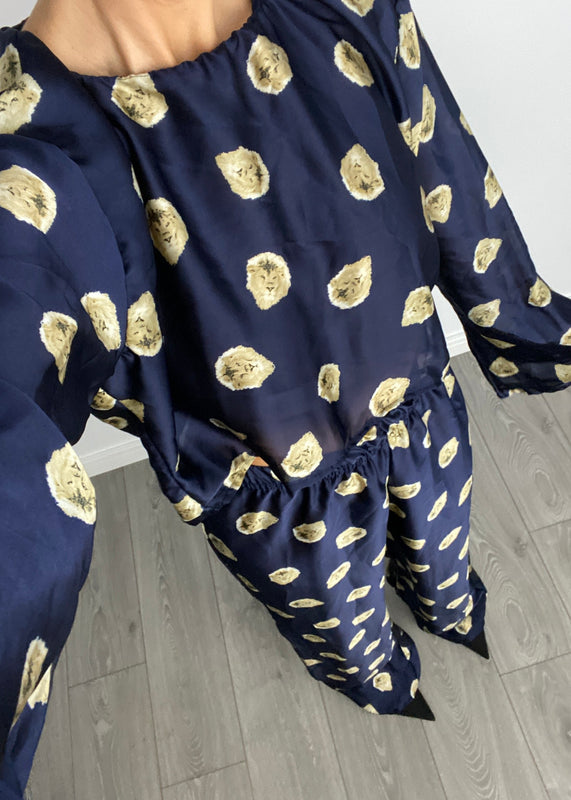 Navy Lion Satin PJ Suit