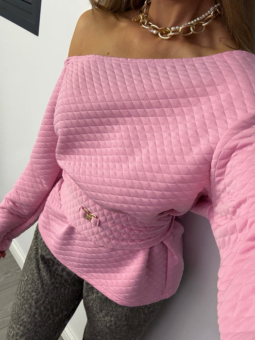 Quilted Cinch Waist Sweatshirt Sugar Pink