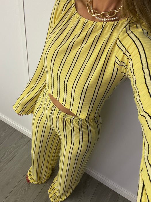 Lemon Stripe Wide Leg Trouser Set