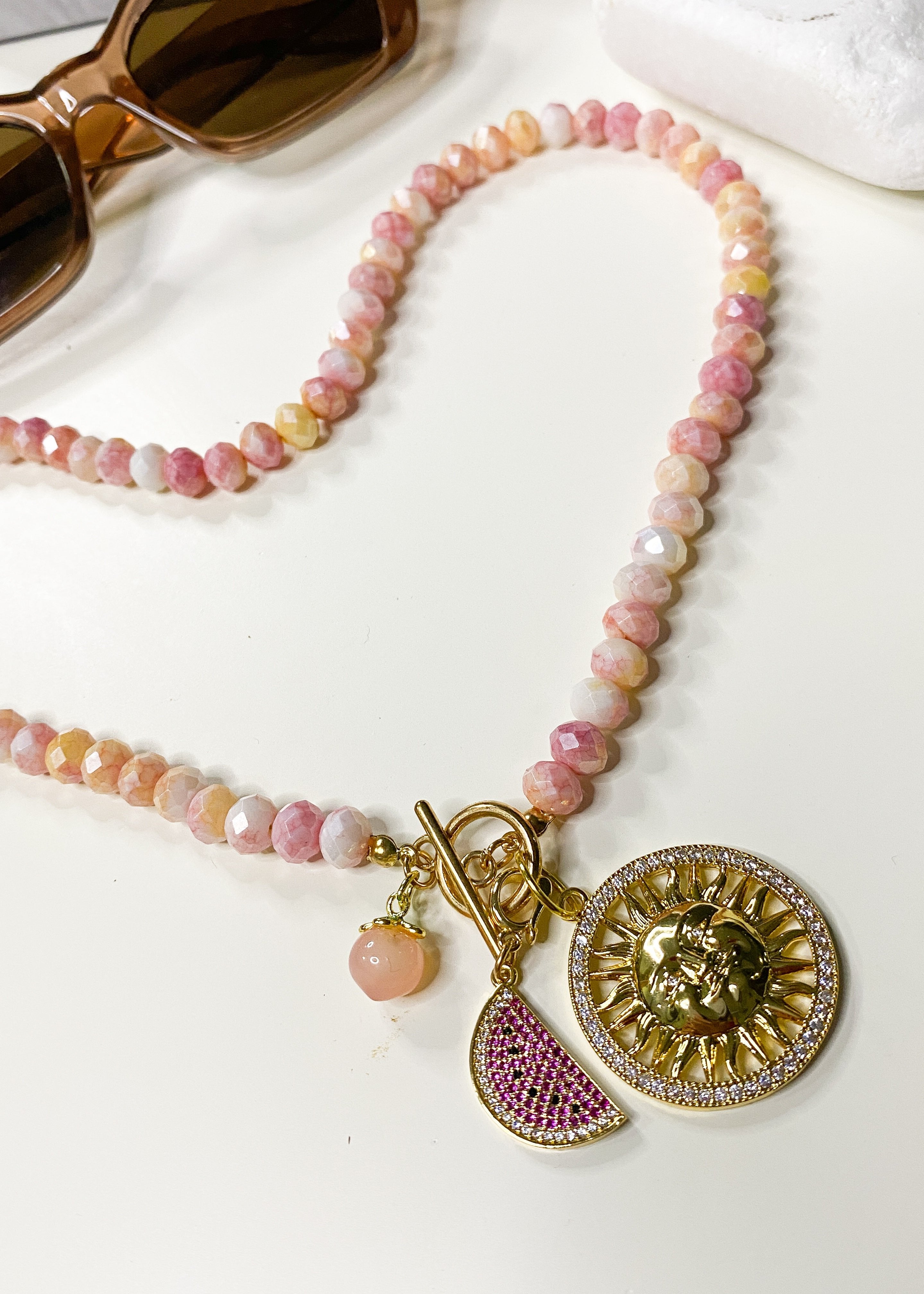 Pastel Pink Mix Charm Necklace