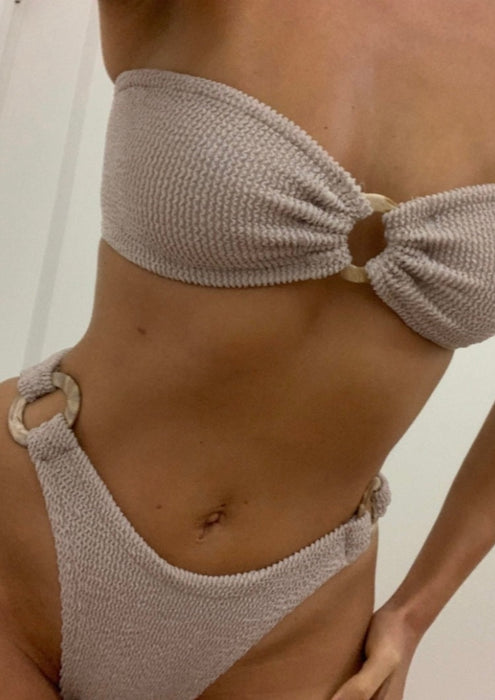 Nude Crinkle Triple Ring Bandeau Bikini