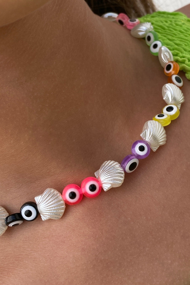 Colourful Eyes & Shells Beachy Necklace