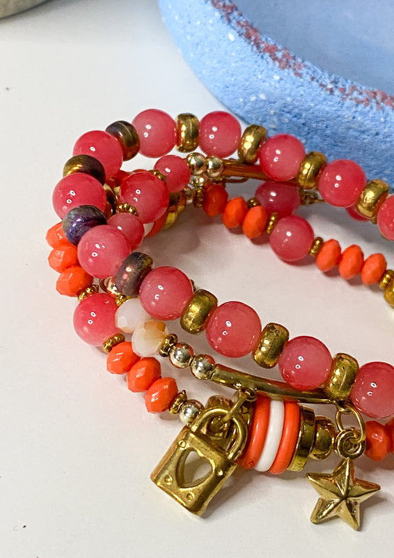 Coral Mix Beachy Stacking Bracelets