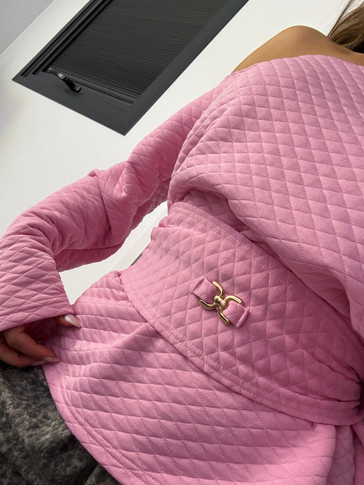 Quilted Cinch Waist Sweatshirt Sugar Pink