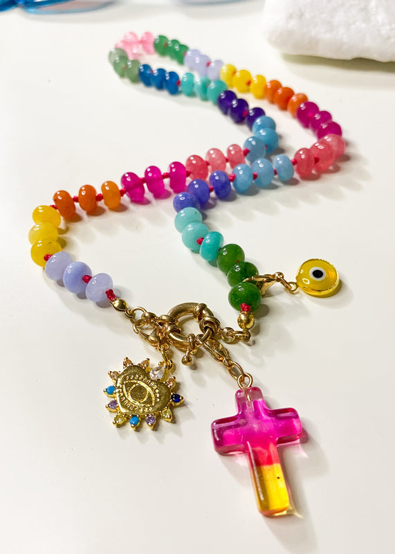 Rainbow Gemstone Necklace with Interchangeable Charms