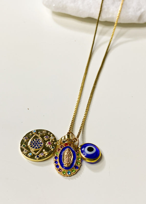 Gold Plated Evil Eyes Necklace