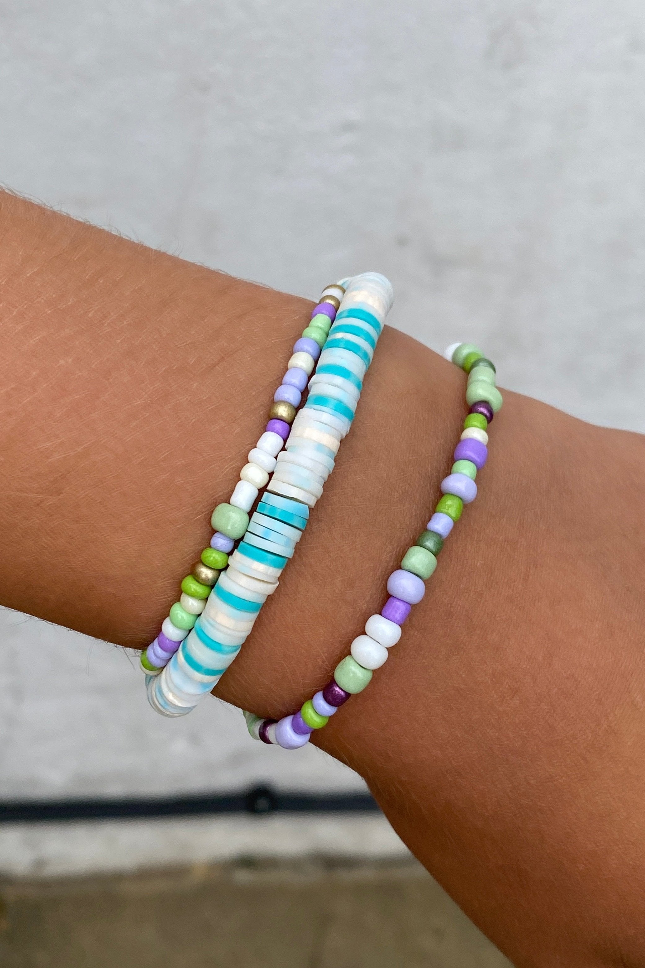 Beaded Bracelets in Greens & Purples