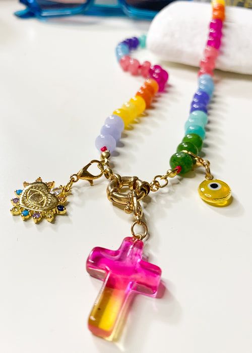 Rainbow Gemstone Necklace with Interchangeable Charms