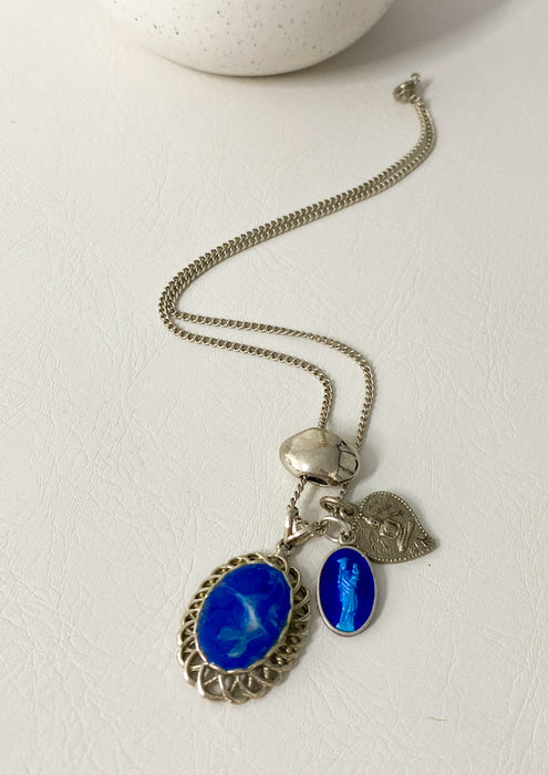 Silver & Lapis Vintage Charm Mix Necklace