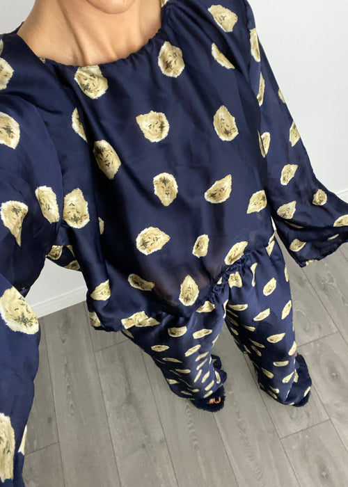 Navy Lion Satin PJ Suit