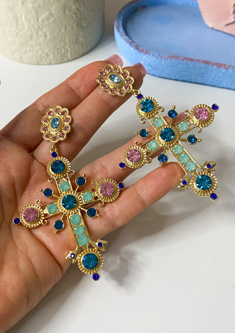 Oversize Jewel Cross Earrings