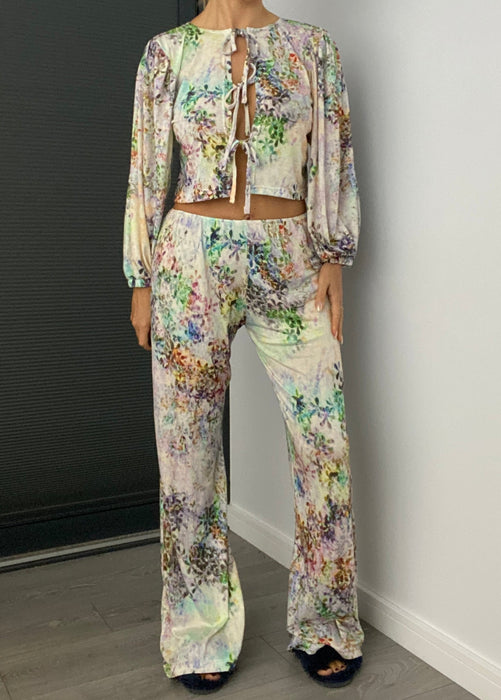 Tie Front Top & Wide Leg Trouser Set in Floral