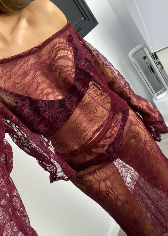 Lace Maxi Skirt Co-Ord in Burgundy