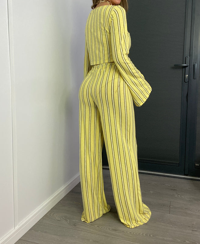 Lemon Stripe Wide Leg Trouser Set