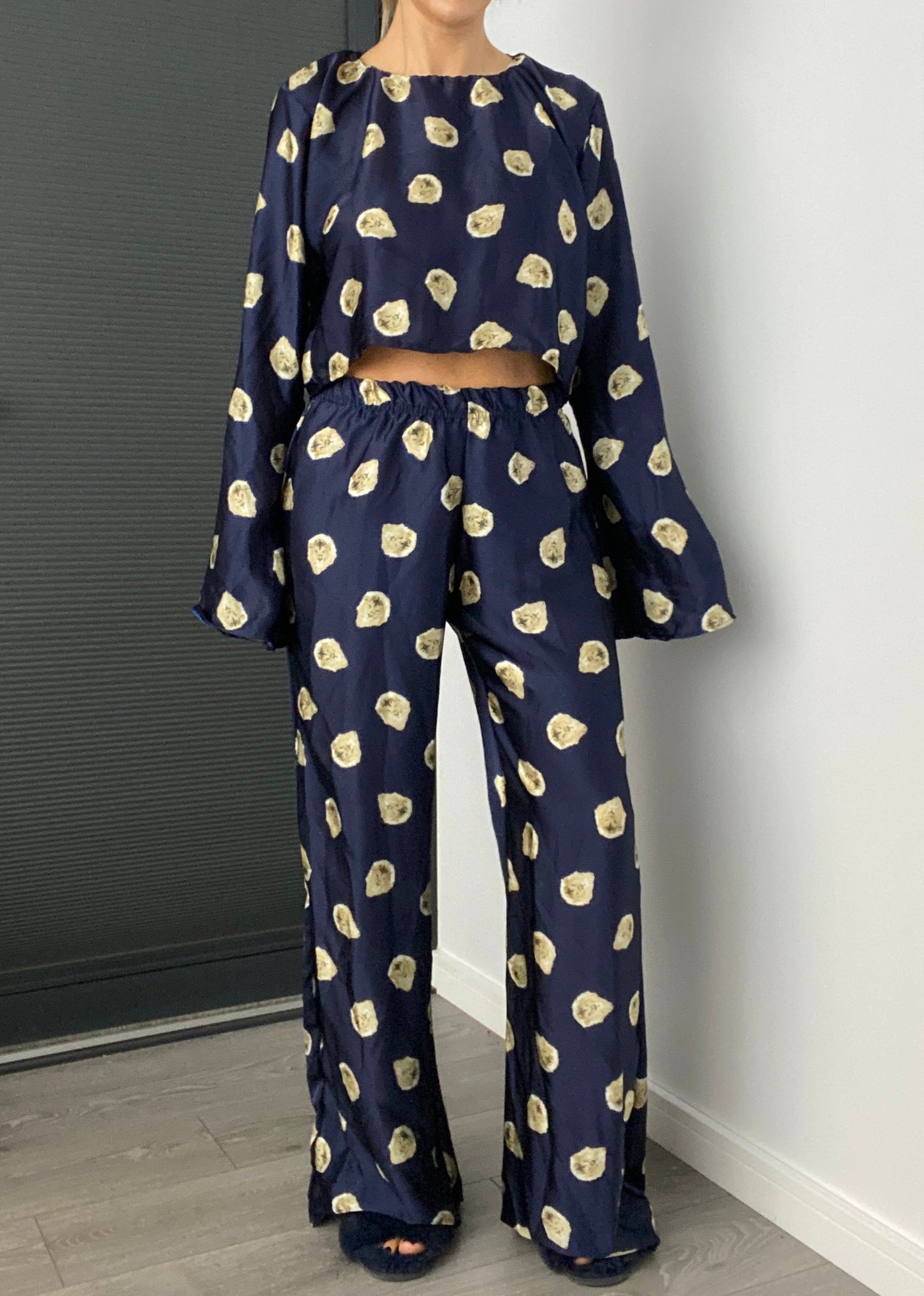 Navy Lion Satin PJ Suit