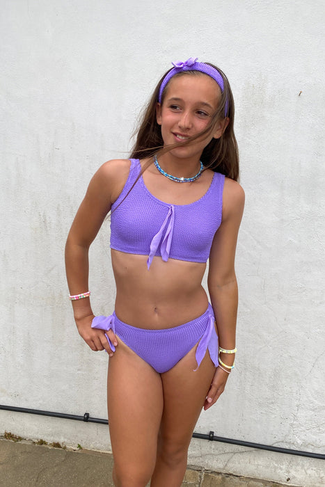 Bows Mini Crop Bikini in Lilac Crinkle Age 4-7