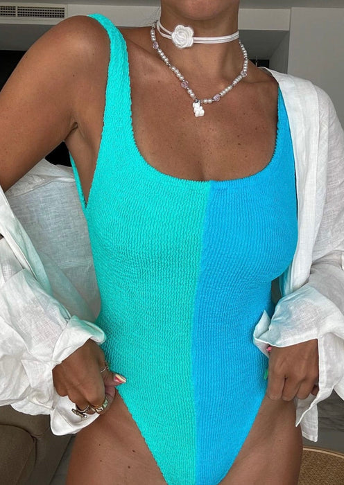 Two Tone Mint & Neon Blue Crinkle Onepiece