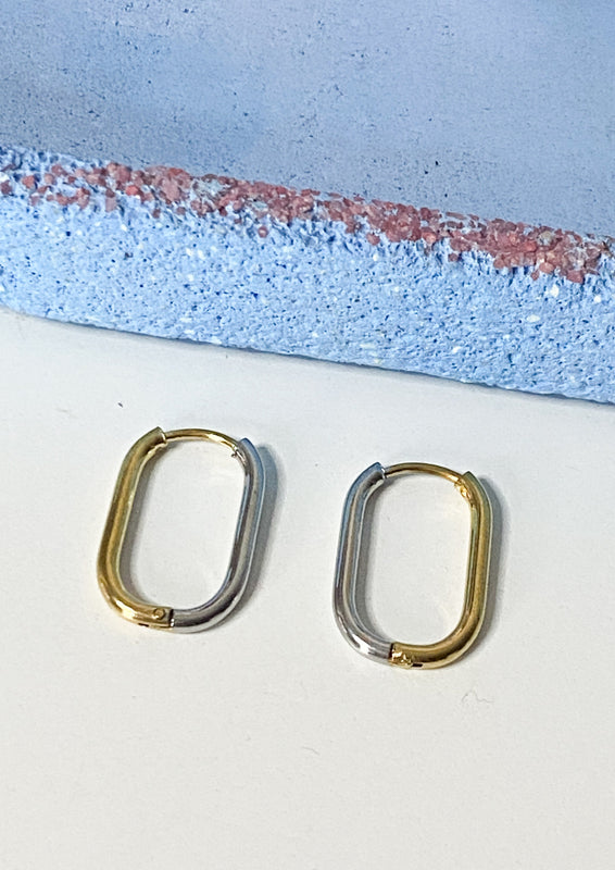 Mixed Metal Oblong Hoop Earrings