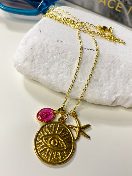 Gold Eye Medallion Necklace