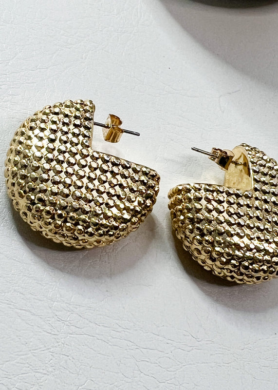 Round Domed Textured Gold Earrings