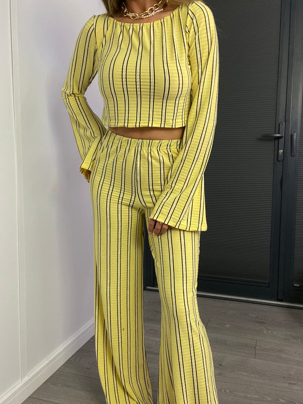 Lemon Stripe Wide Leg Trouser Set