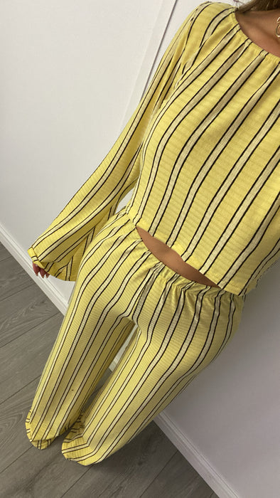 Lemon Stripe Wide Leg Trouser Set