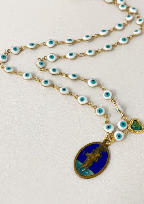 Evil Eyes Vintage Saint Charm Necklace