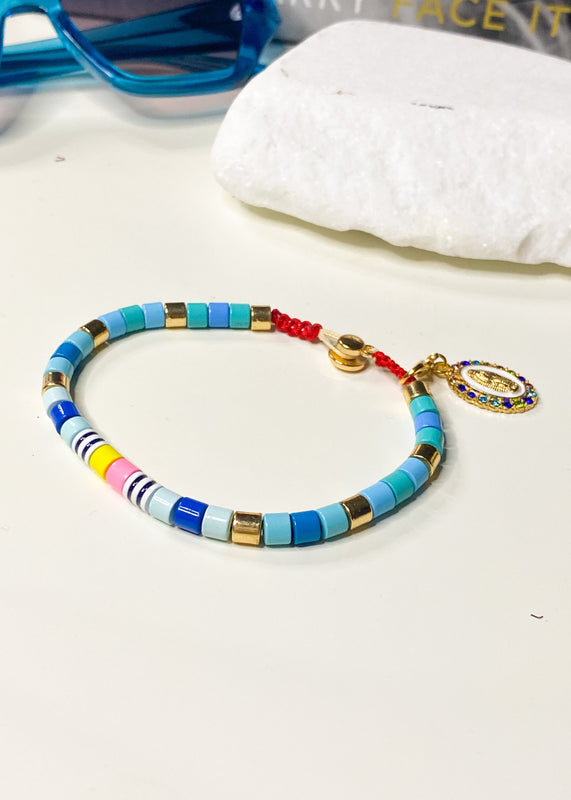 Blue Enamel Beaded Detachable Charm Bracelet