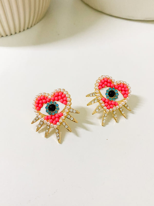 Pink Spiked Heart Earrings