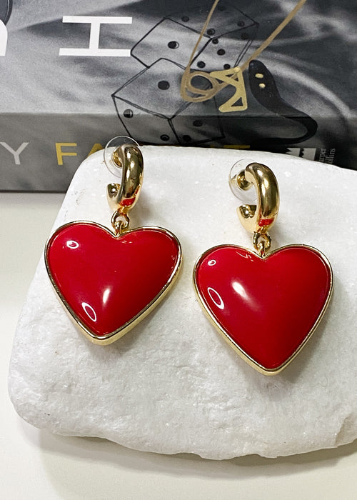 Red Heart Hoop Earrings