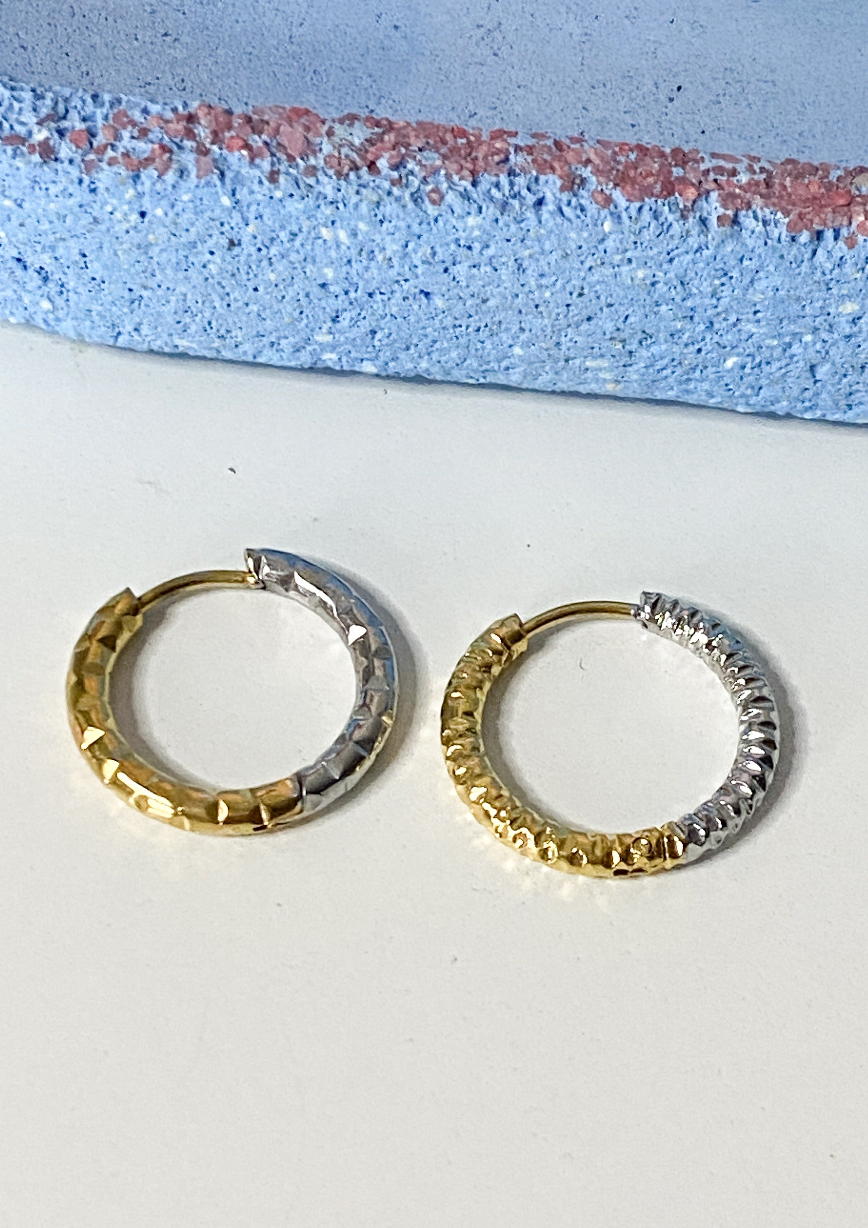 Mixed Metal Hammered Mini Hoop Earrings