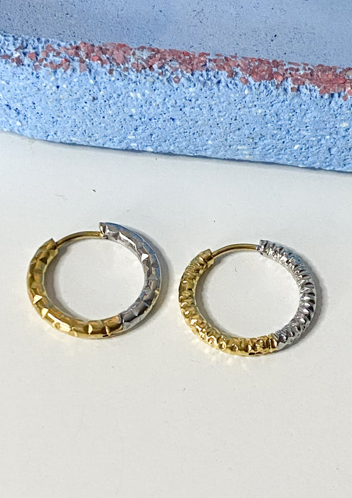 Mixed Metal Hammered Mini Hoop Earrings