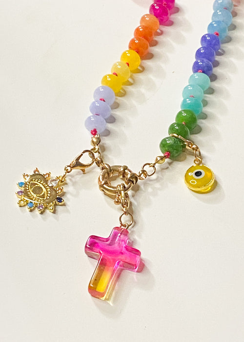 Rainbow Gemstone Necklace with Interchangeable Charms