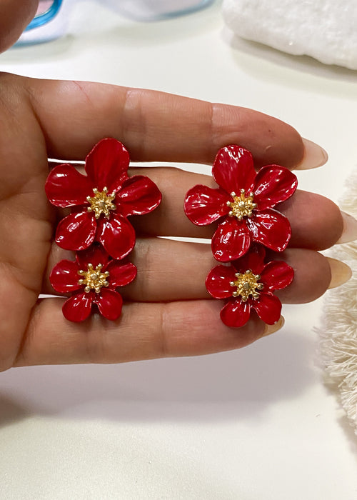 Red Flower Drop Earrings