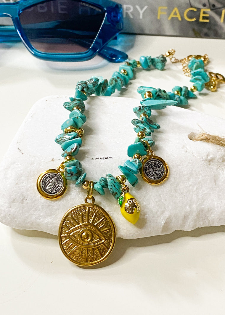 Turquoise Lemon & Medallion Necklace