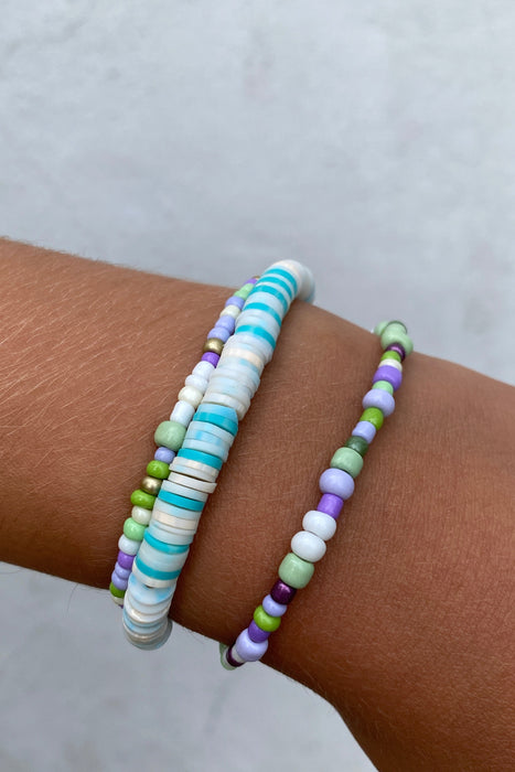 Beaded Bracelets in Greens & Purples