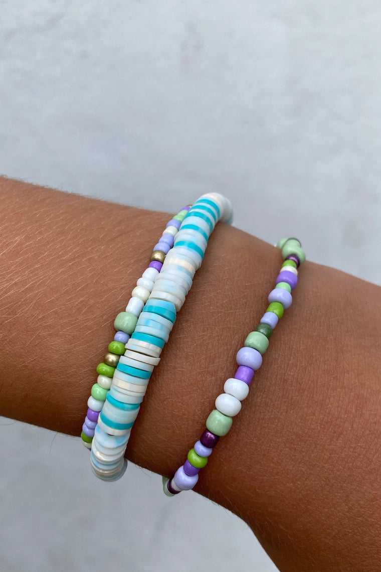 Beaded Bracelets in Greens & Purples