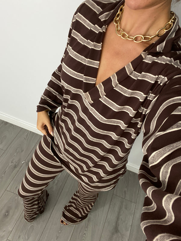 Rugby Top & Flares in Brown Stripe