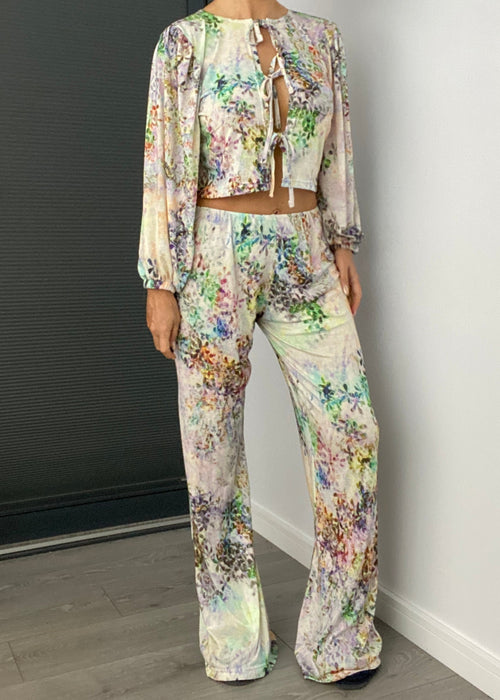 Tie Front Top & Wide Leg Trouser Set in Floral