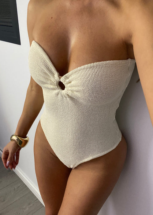 Crinkle Strapless Ring Onepiece in Coconut