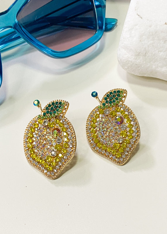 Rhinestone Lemon Earrings