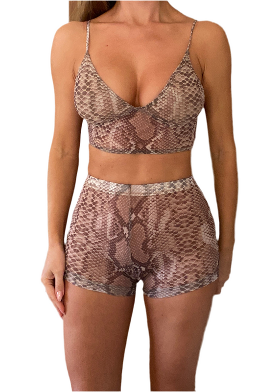 Bralet & Shorts in Nude Snake