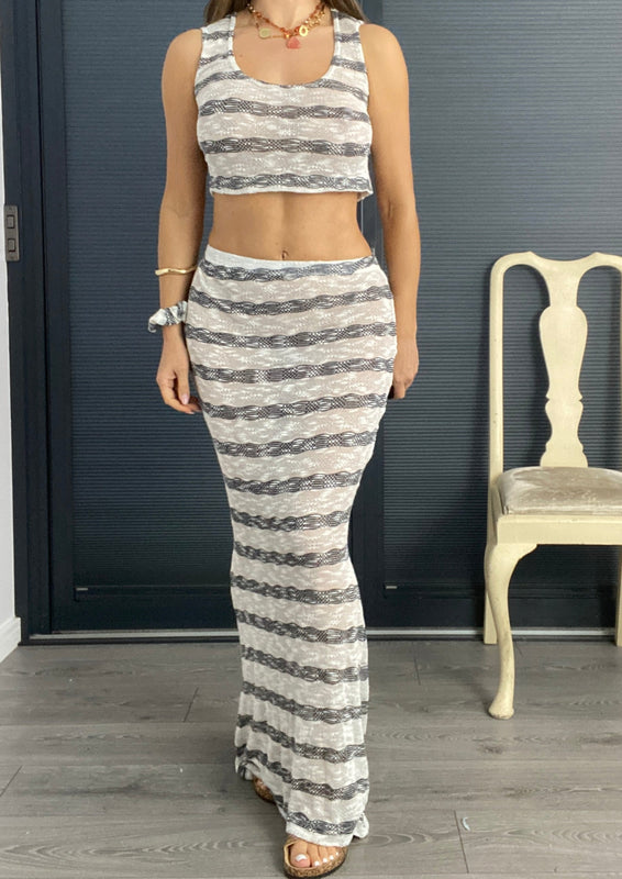 Maxi Skirt & Crop Vest Co-Ord in Knit Stripe