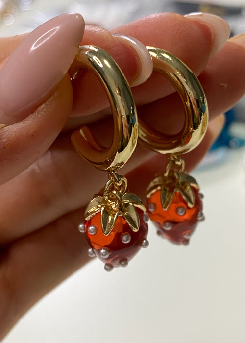 Strawberry Droplet Hoop Earrings