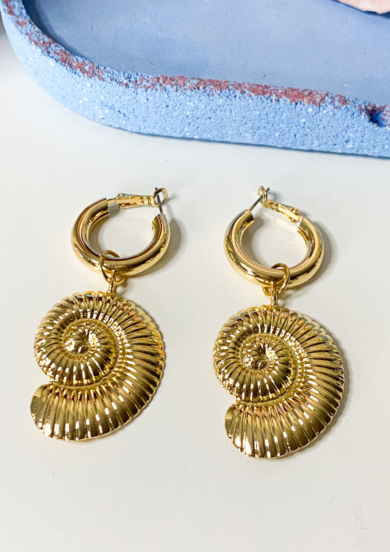 Gold Jumbo Shell Hoop Earrings