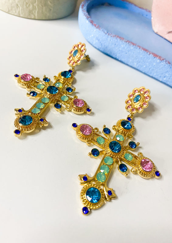 Oversize Jewel Cross Earrings